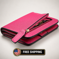 Toughergun Slim RFID Leather Wallet for Women Compact Bifold ID Coin Zipper