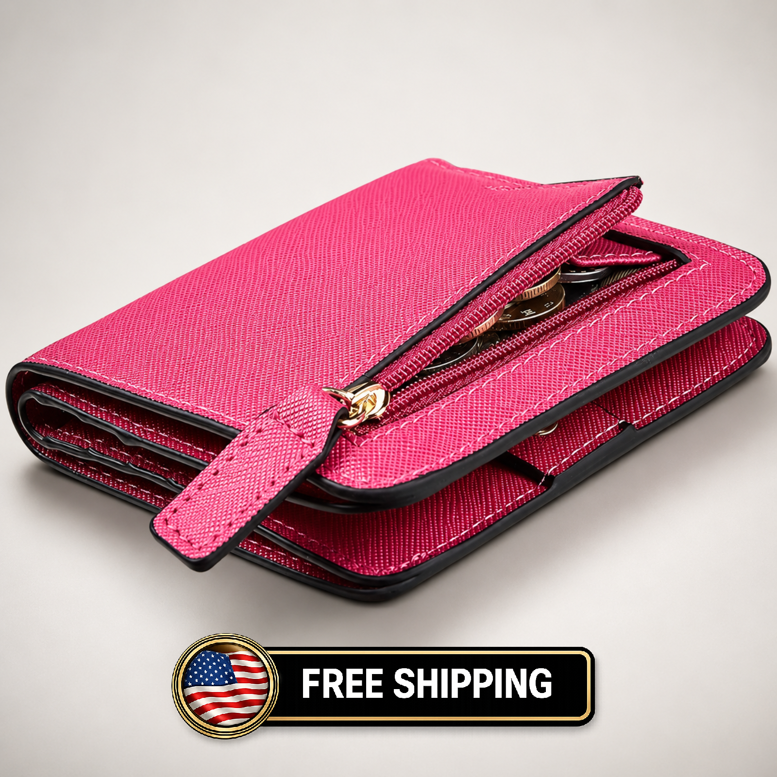 Toughergun Slim RFID Leather Wallet for Women Compact Bifold ID Coin Zipper