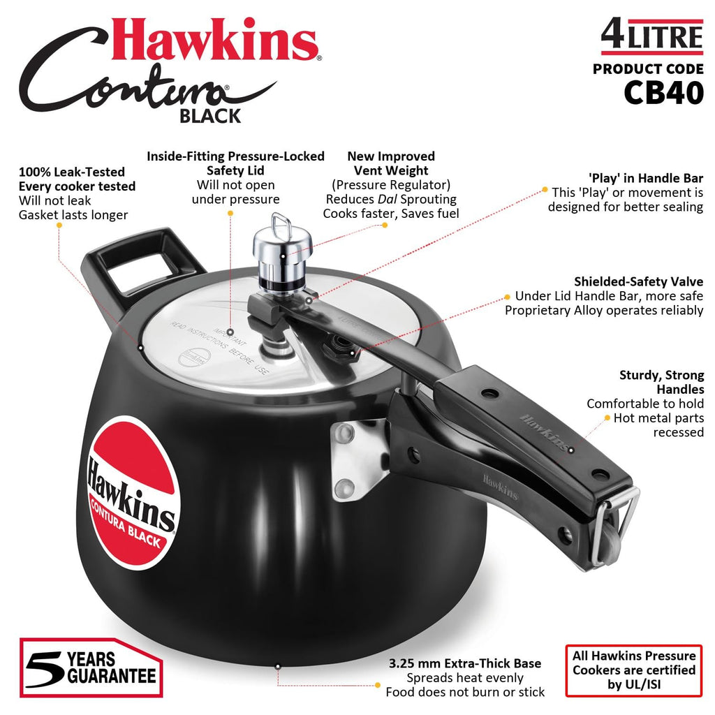 Hawkins 4L Contura Hard Anodized Pressure Cooker Inner Lid Black