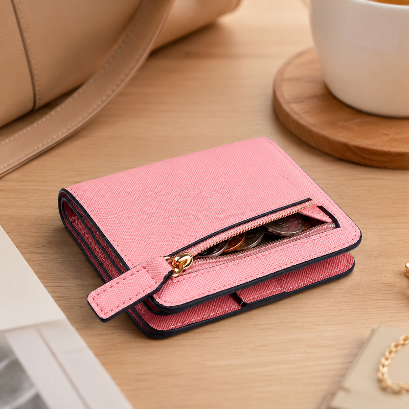 Toughergun Slim RFID Leather Wallet for Women Compact Bifold ID Coin Zip