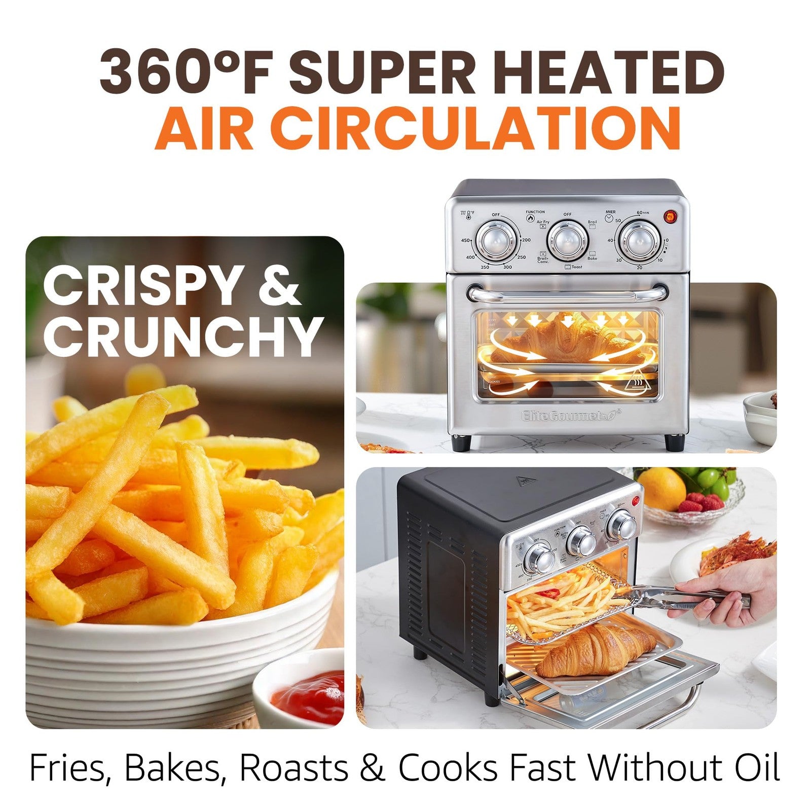 Elite Gourmet Compact 8.5Qt Air Fryer Oven – Mini Countertop Air Fryer