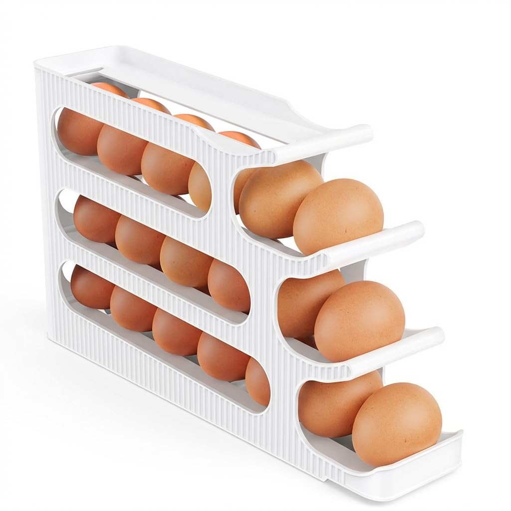 24-Egg Auto Rolling Egg Holder for Fridge 4-Tier Slim Refrigerator Organizer