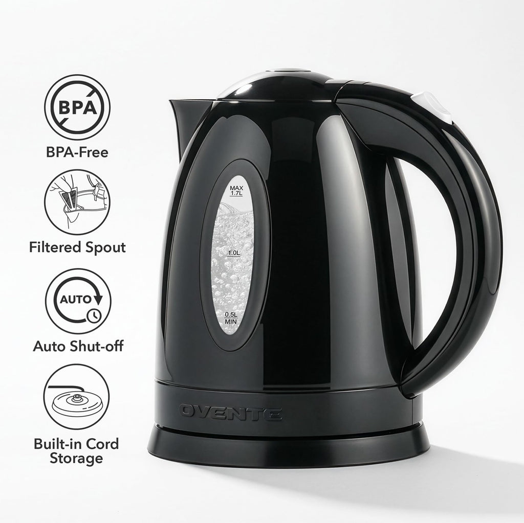 OVENTE Electric Kettle 1.7L Fast Boiling Water Heater for Coffee or Tea BPA Free