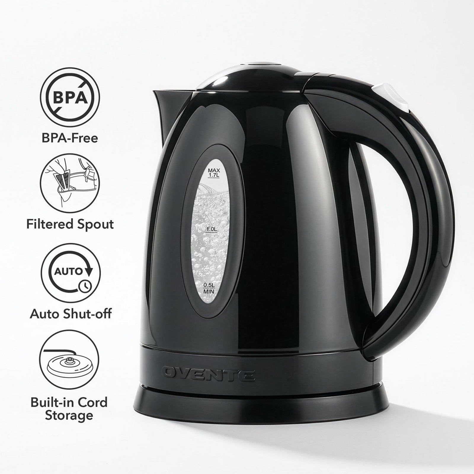 OVENTE Electric Kettle 1.7L Fast Boiling Water Heater for Coffee or Tea BPA Free