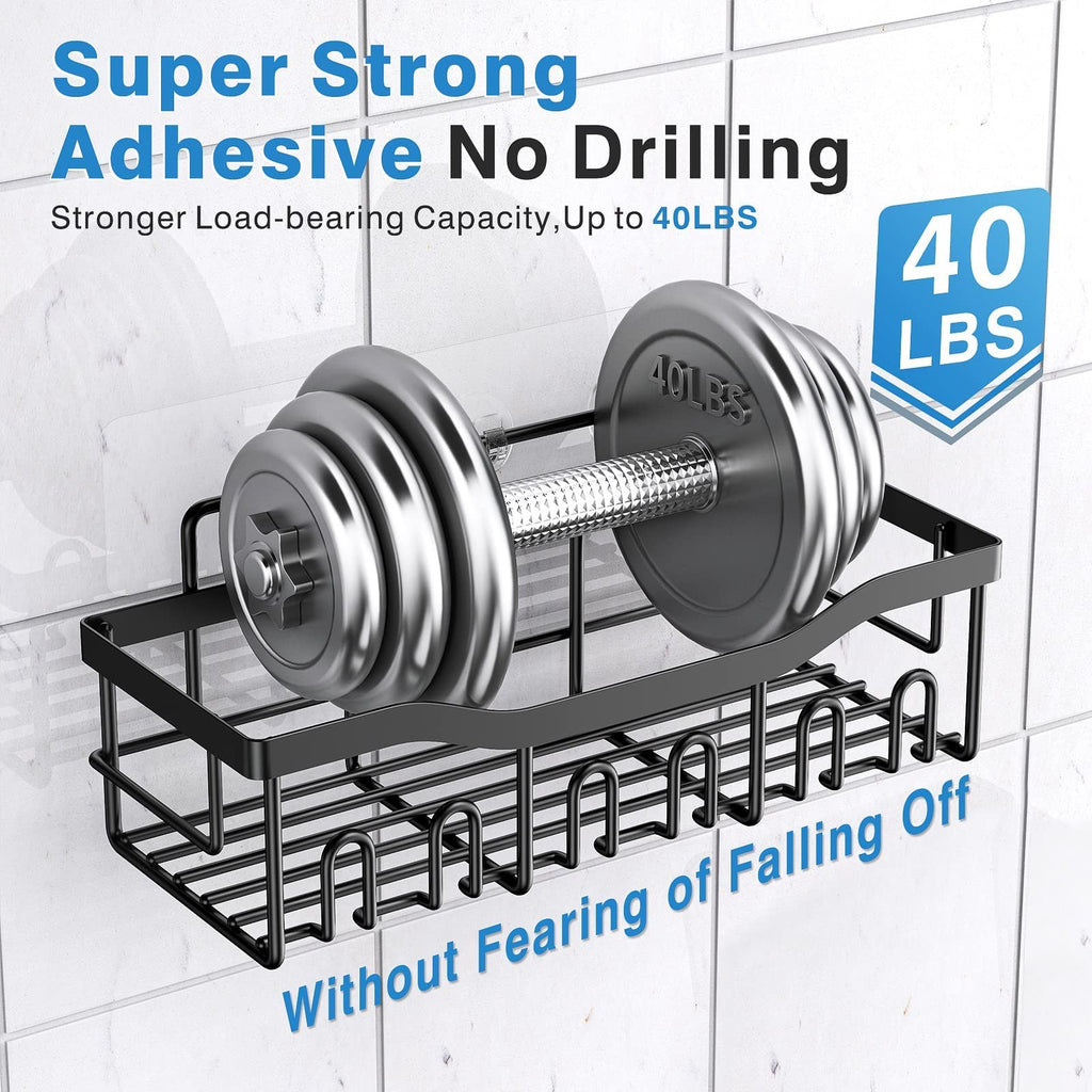 EUDELE 5 Pack Adhesive Shower Caddy Set Stainless Steel No Drill Black Bath