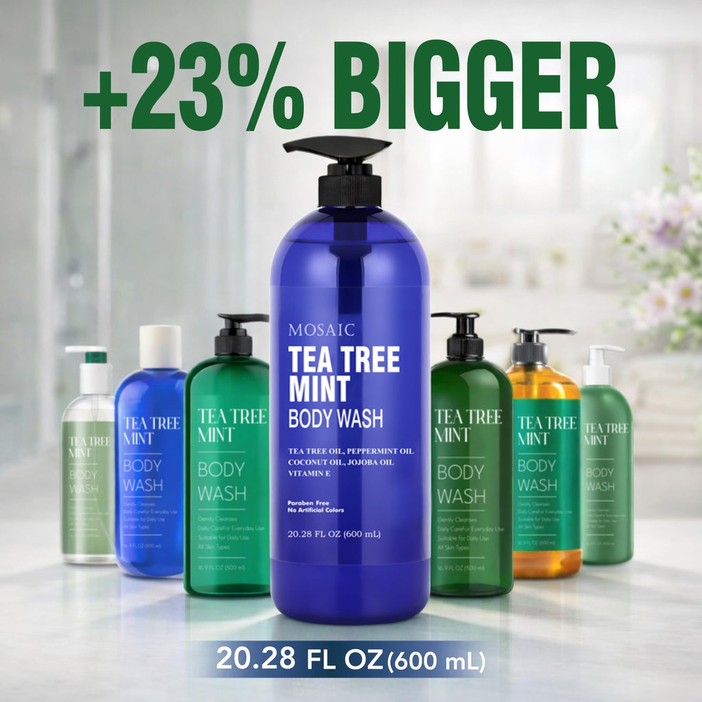 Tea Tree Body Wash with Mint & Shower Gel with Vitamin E for Jock Itch, Eczema,