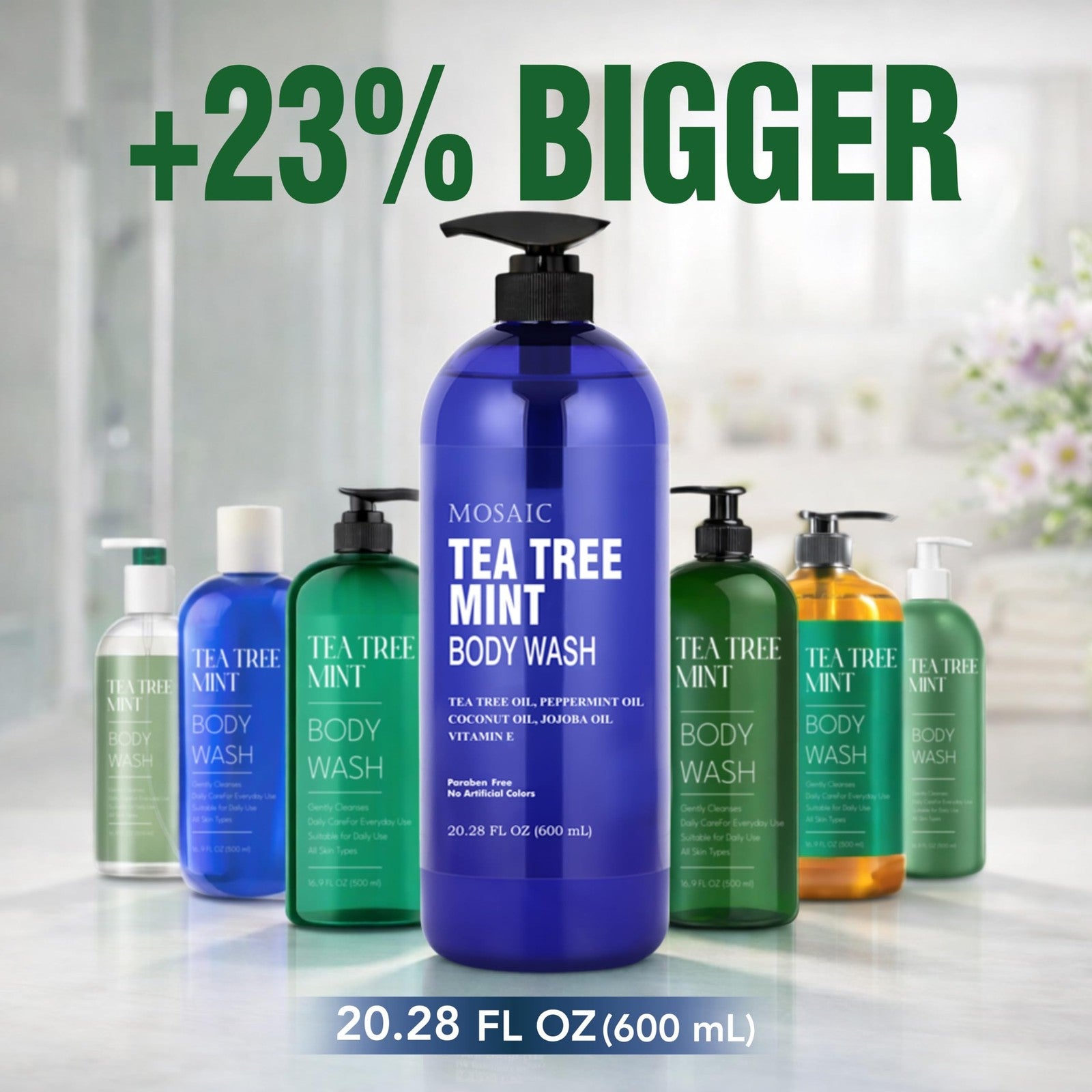 Tea Tree Body Wash with Mint & Shower Gel with Vitamin E for Jock Itch, Eczema,