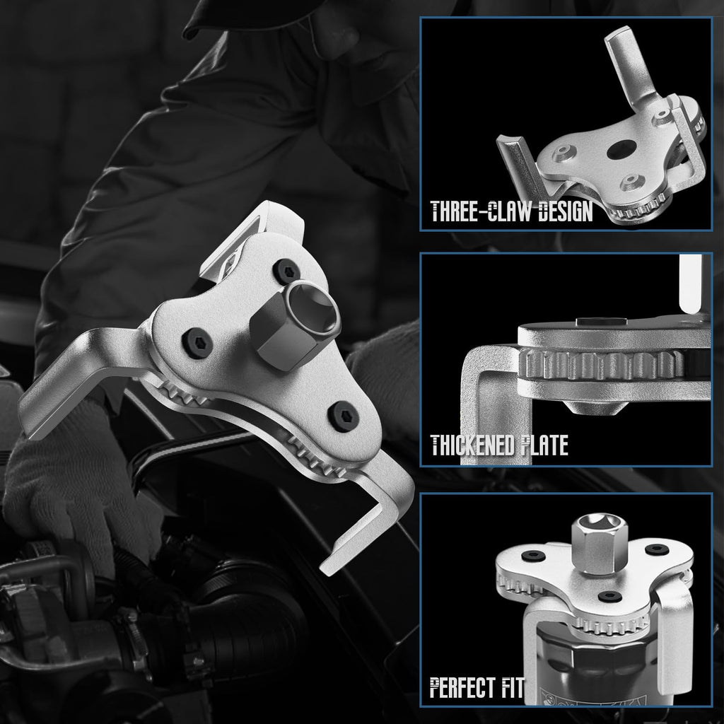 Adjustable Oil Filter Wrench 3-Jaw 2.5–4.5 Inch Removal Tool for Cars