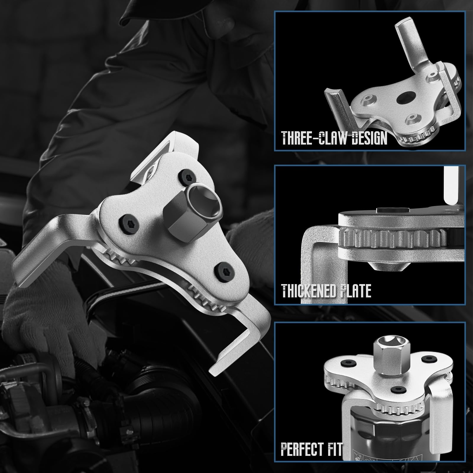 Adjustable Oil Filter Wrench 3-Jaw 2.5–4.5 Inch Removal Tool for Cars