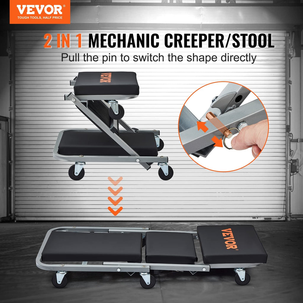VEVOR Mechanic Creeper, Garage Gift, 36" Z Creeper Seat, 2 in 1 Mechanic Gifts,