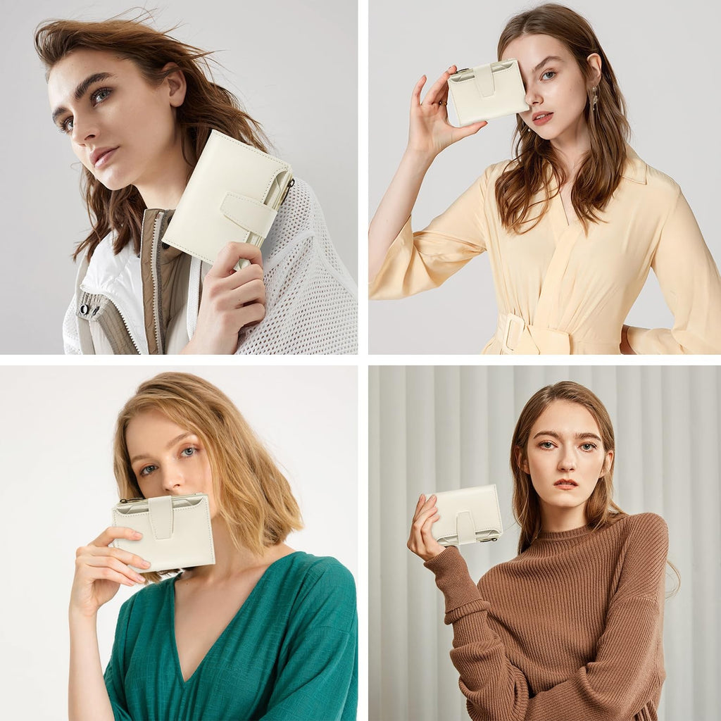 Airkit RFID Blocking Small Leather Wallet Women Compact Card Holder off white