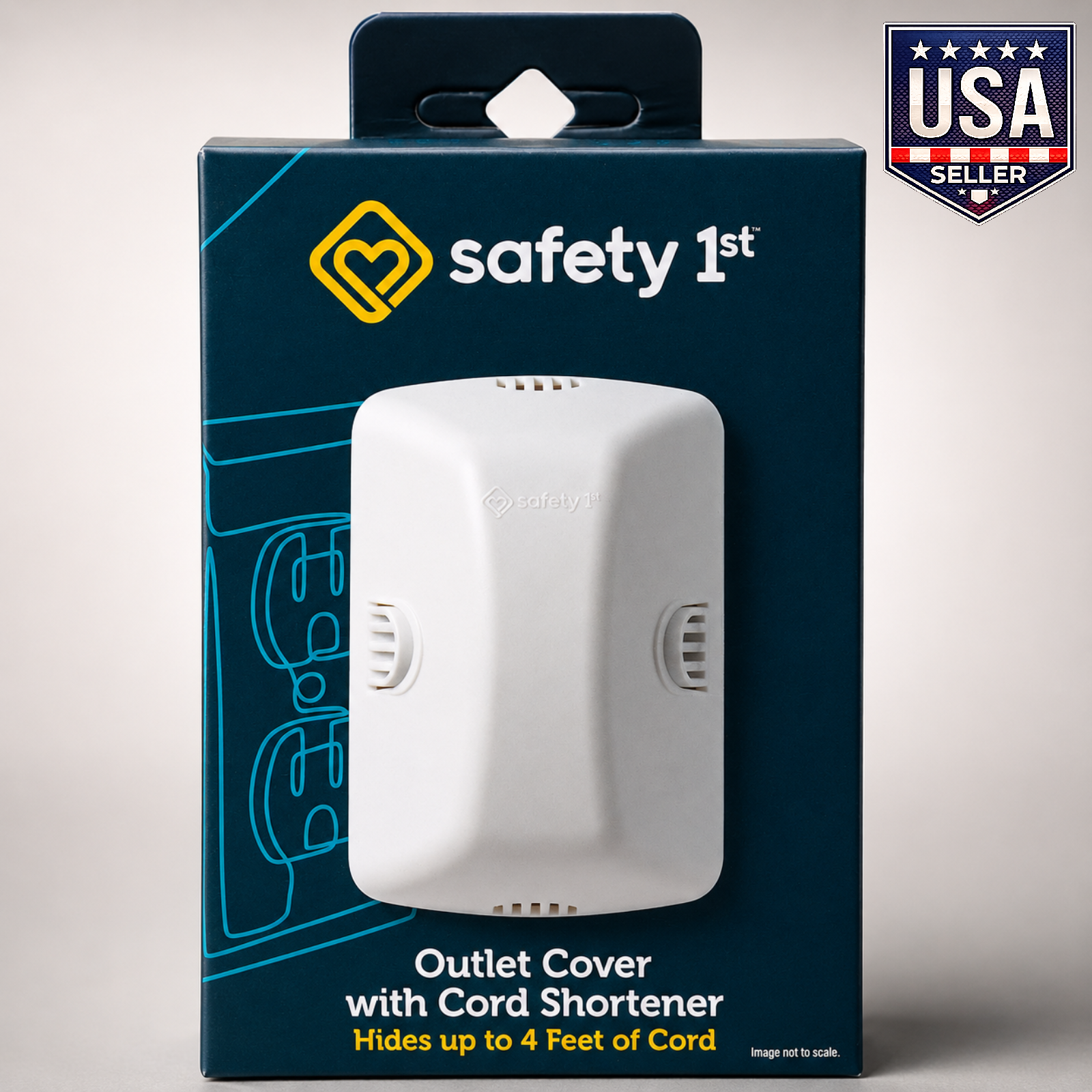 Safety 1st Child Proof Outlet Cover w/ Built-In Cord Shortener for In-Use Outlet