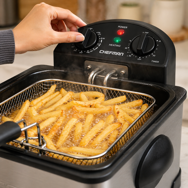 Deep Fryer XL 4.5L Stainless Steel Adjustable Temp Timer Family Cooking Kitchen