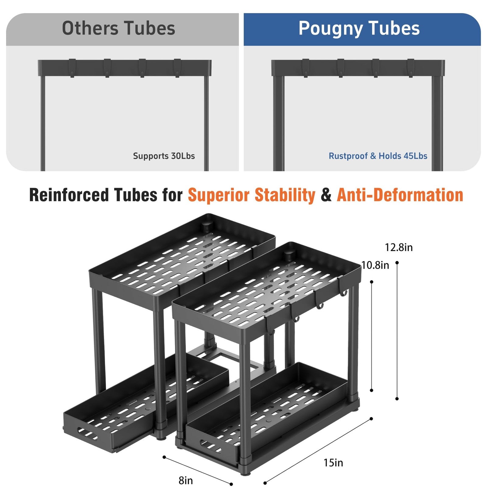 2 Pack Pull-Out Storage Organizers Under Sink Organizer and Storage for Bathroom