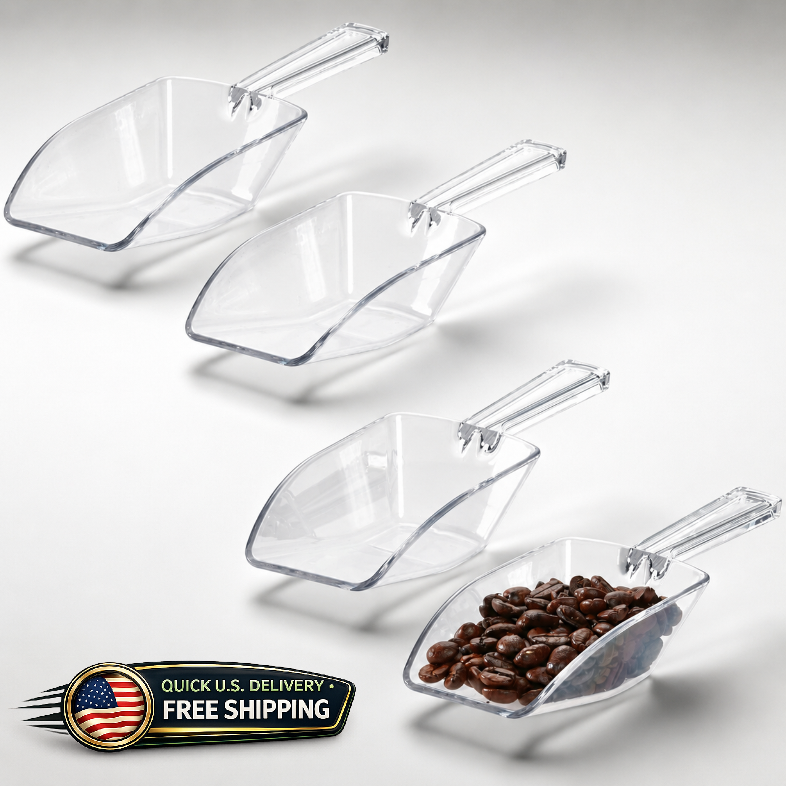 iDesign Set of 4 Large Plastic Scoops 1/3 Cup Clear for Pet Food Coffee Dry