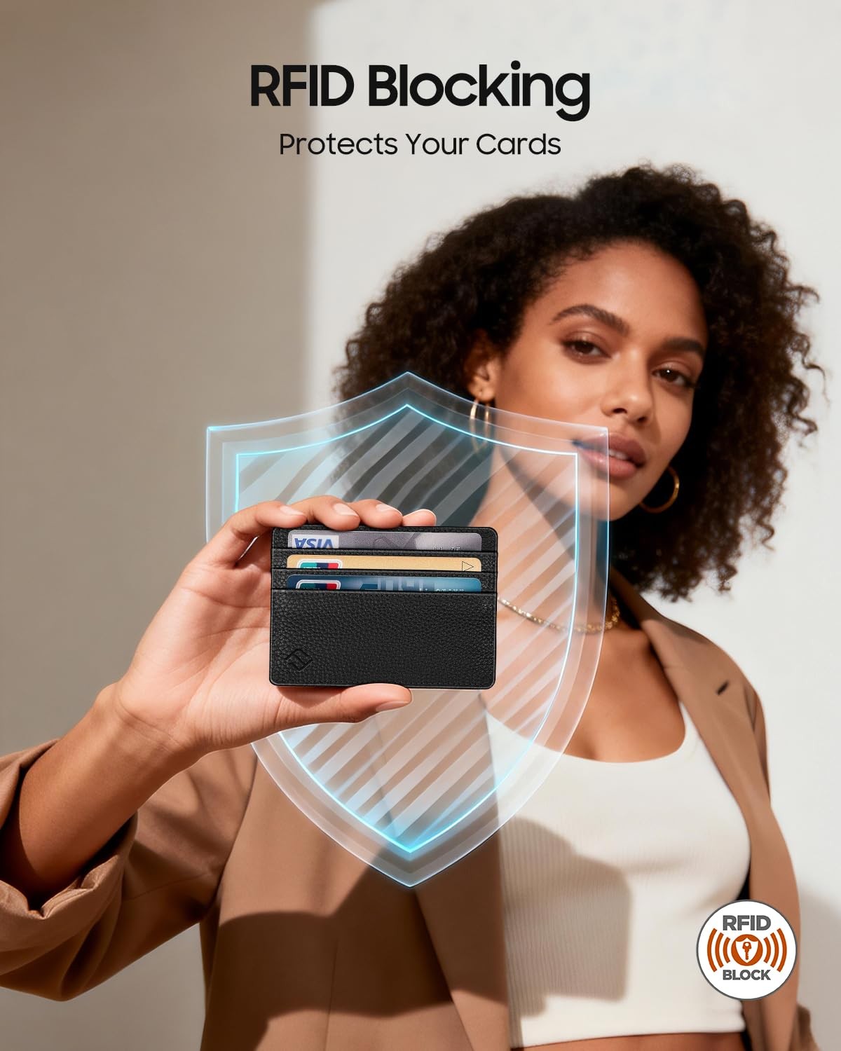 FINTIE RFID Blocking Slim Front Pocket Wallet Card Holder ID Window Black