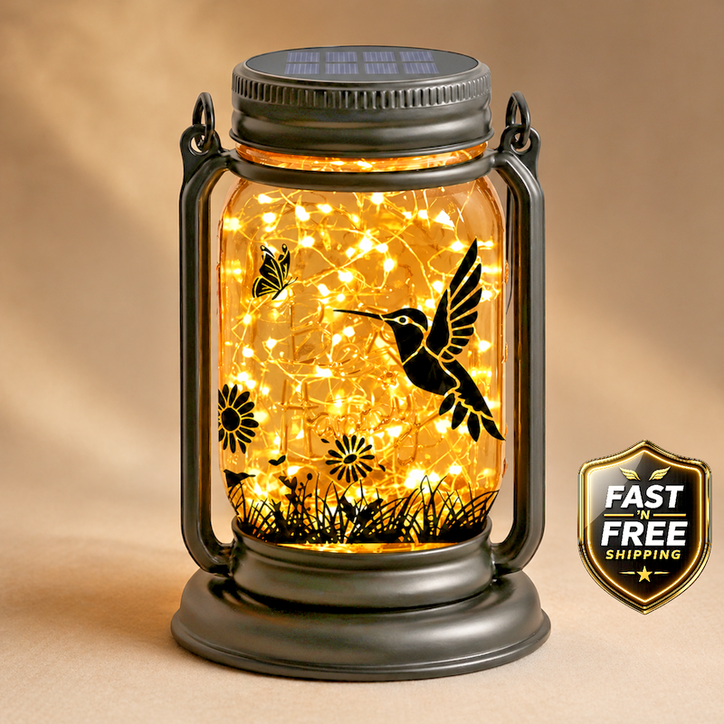 Solar Mason Jar Lantern Waterproof Hummingbird LED Garden Decor Patio Yard