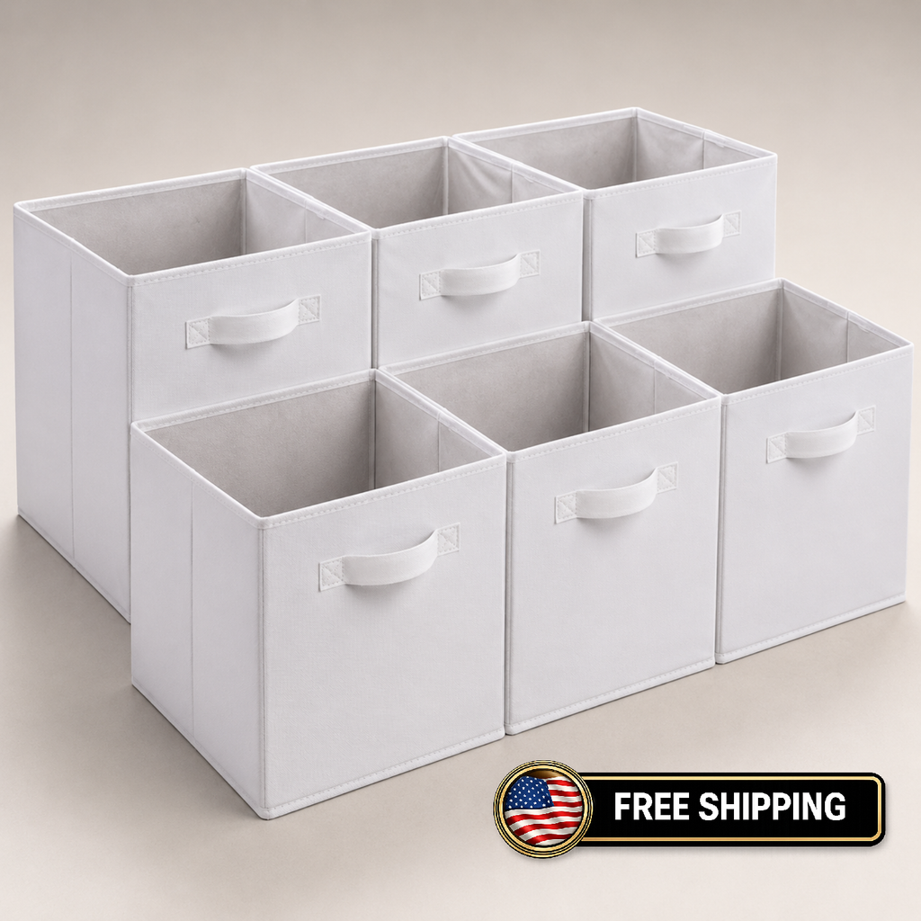 6 Pack Fabric Storage Cubes 10.5 x 10.5 x 11 in Collapsible Bins White