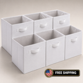 6 Pack Fabric Storage Cubes 10.5 x 10.5 x 11 in Collapsible Bins White