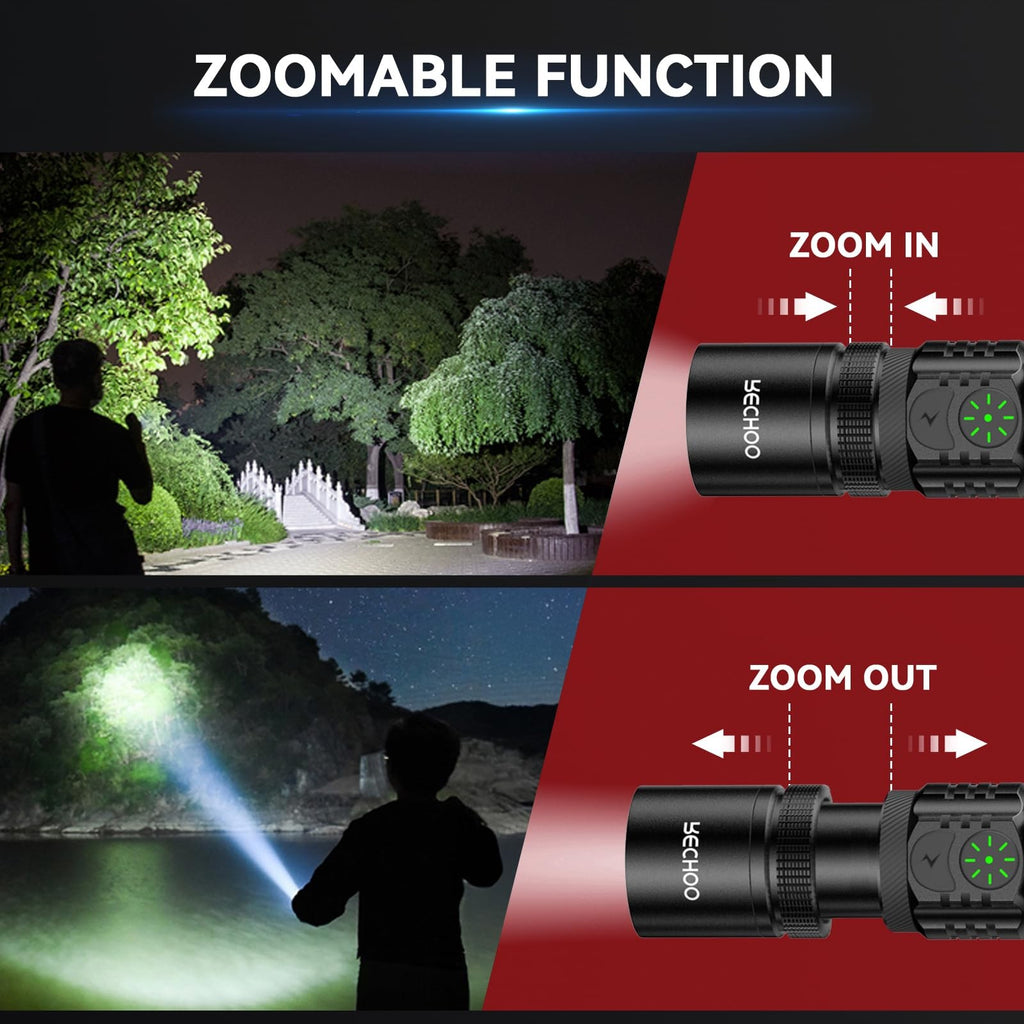 RECHOO Rechargeable LED Flashlight 1000 Lumens 5 Modes Zoom Camping Light