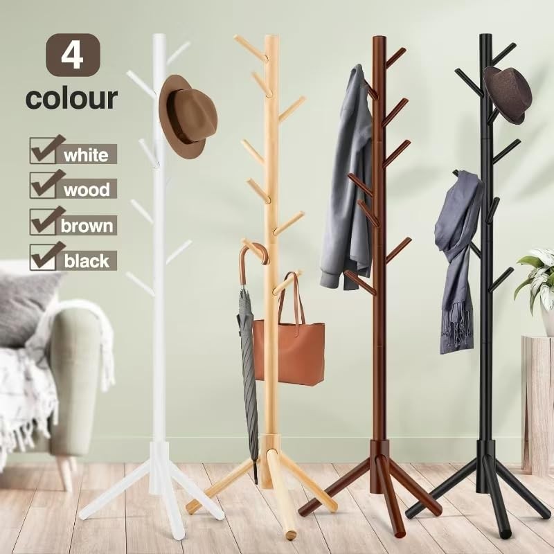 Coat Rack, Freestanding , with 8 Hooks and 3 Adjustable Size Tree Coat Racks