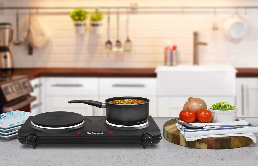 Elite Gourmet Double Cast Iron Burner 1500W Hot Plate w Temp Controls