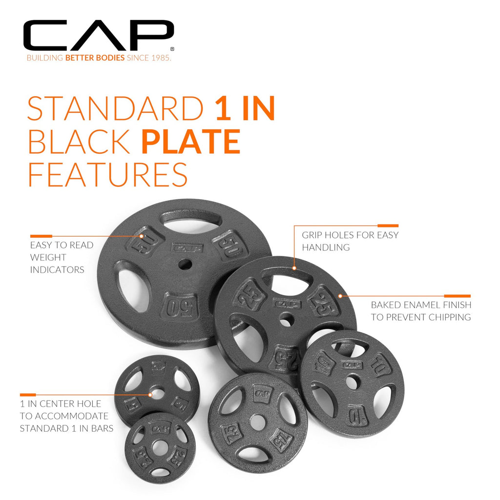 CAP Barbell Standard 1-Inch Grip Weight Plates 7.5 lbs BLACK, Pack (x2)