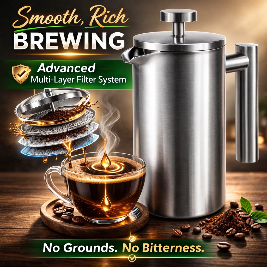 34oz Stainless Steel French Press Double-Wall Insulated 4 Cup Coffee Maker home