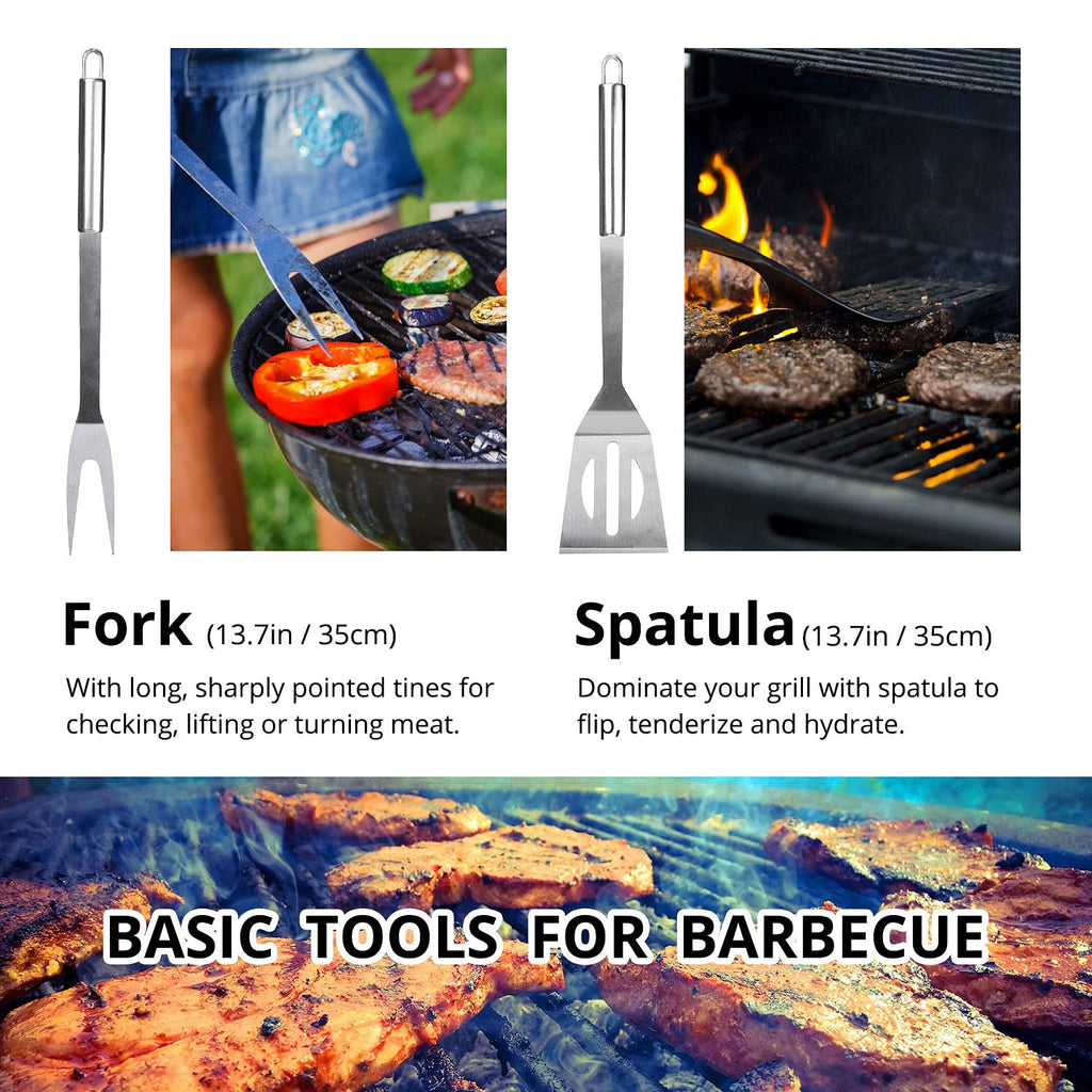 10PC BBQ Grill Tool Set Stainless Steel w/ Case 13.7" Barbecue Accessories