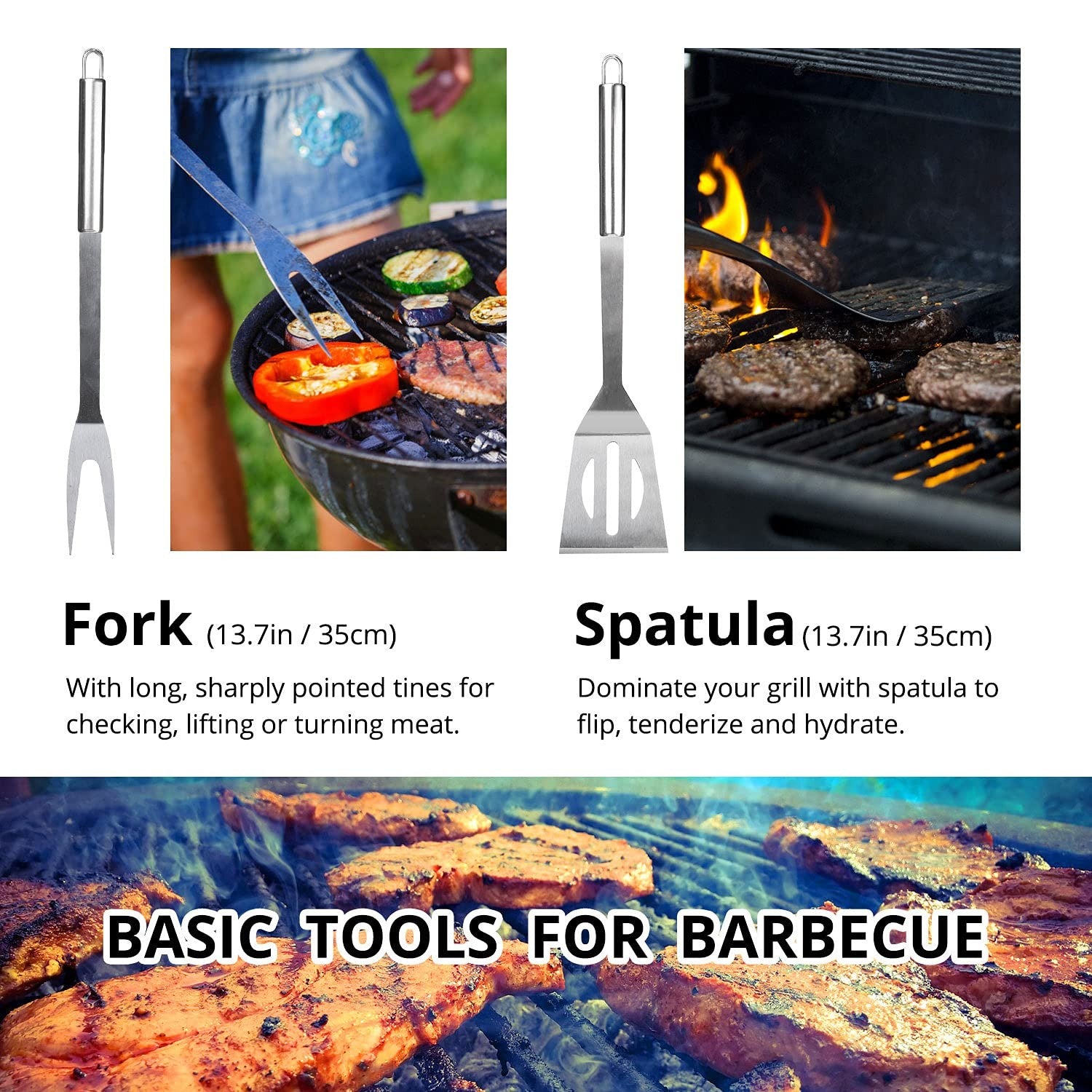 10PC BBQ Grill Tool Set Stainless Steel w/ Case 13.7" Barbecue Accessories