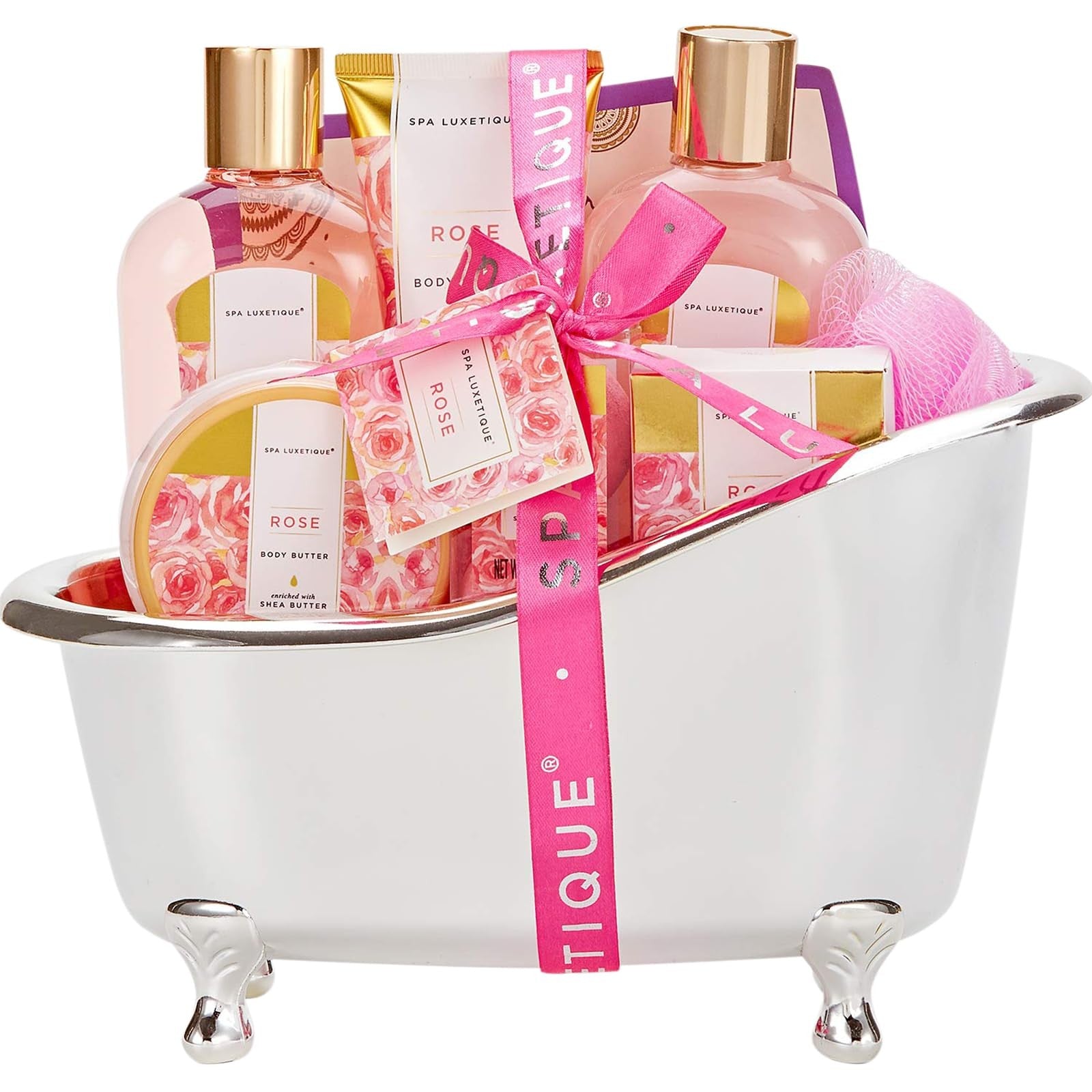 Rose Spa Gift Set for Women Bath Basket Self Care Kit Relaxation Home Spa