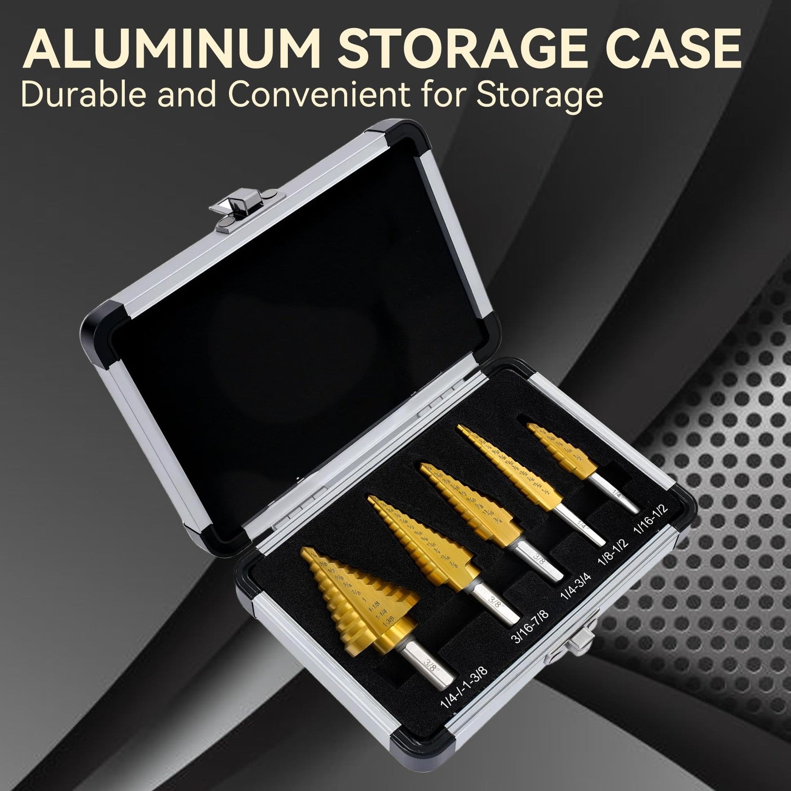 Step Drill Bit Set for Metal- 5PCS Titanium 4241 HSS Step Bit with Two Straight
