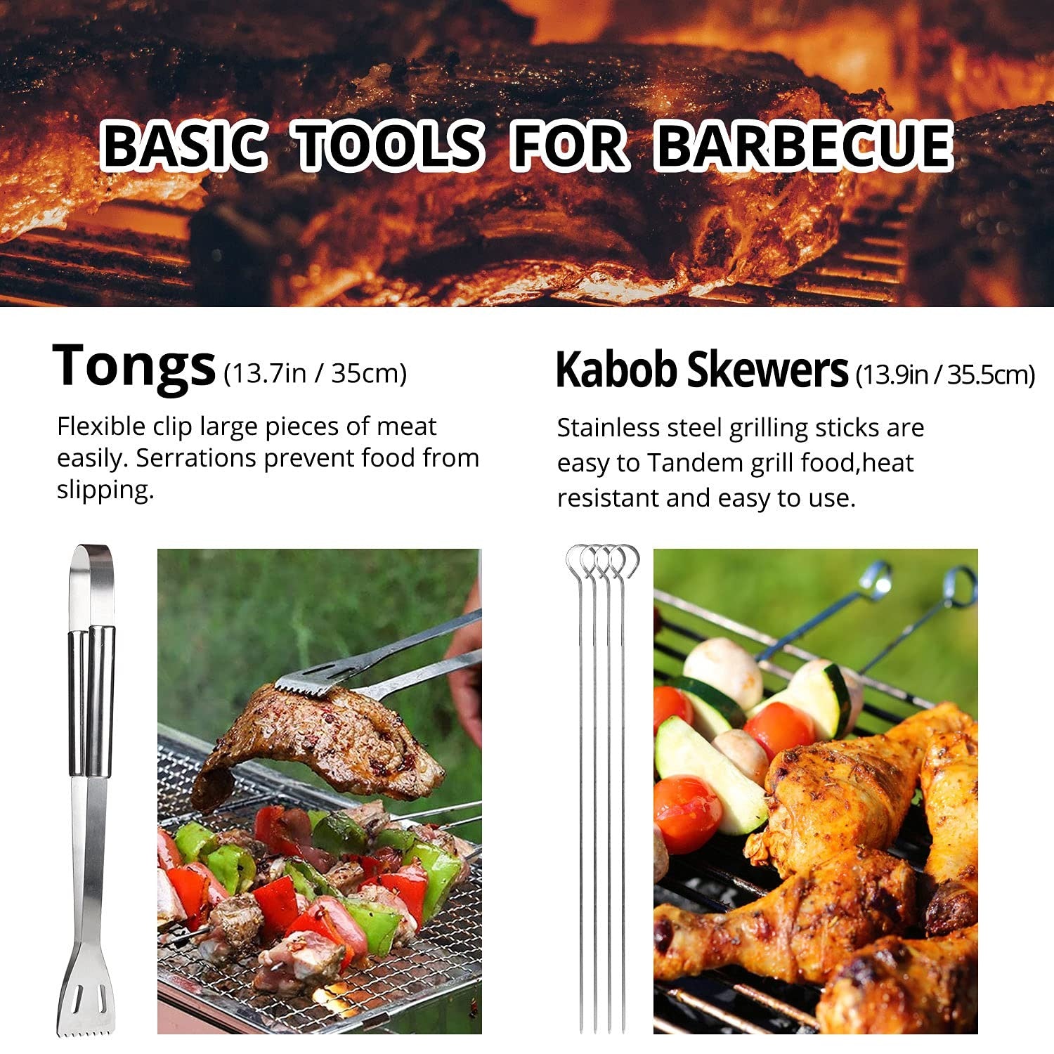10PC BBQ Grill Tool Set Stainless Steel w/ Case 13.7" Barbecue Accessories