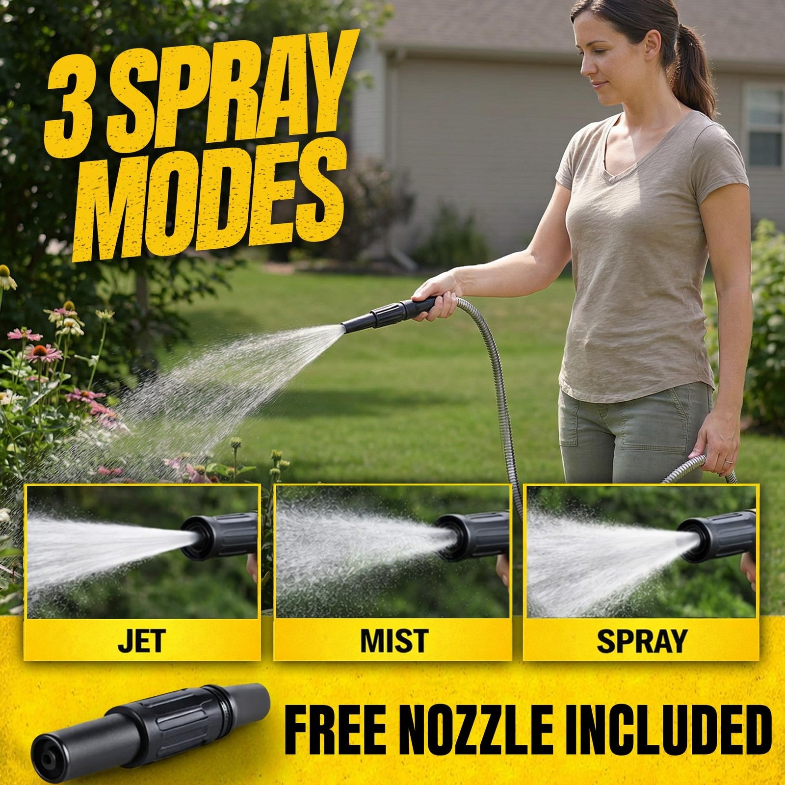 BIONIC STEEL 25 ft x 5/8" Metal Garden Hose w/Sprayer Nozzle 500 PSI SS