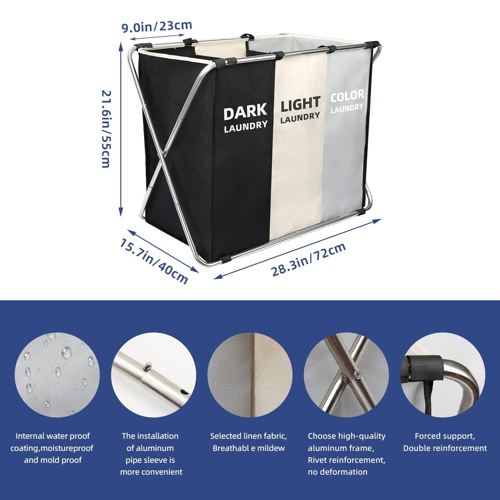 180L Large Laundry Basket, Freestanding Laundry Hamper, Collapsible Tall Clothes