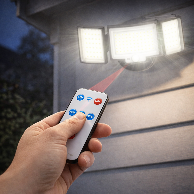 LED Security Motion Sensor Outdoor Lights 6500K Remote Control Floodlights, Dusk