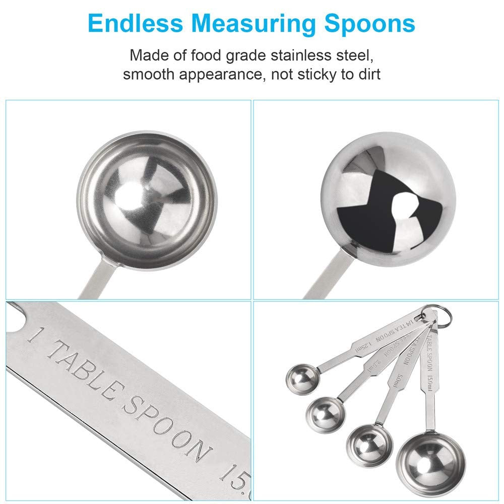 OstWony 5 Pc Stainless Steel Measuring Spoon Set 1/8-1 Tbsp with Storage Ring