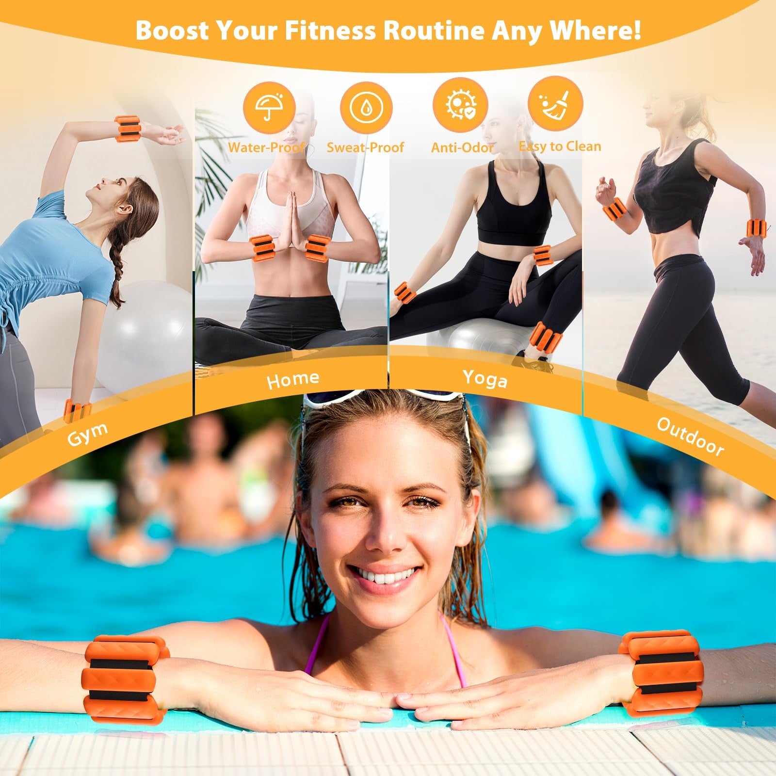 Pilates Wrist & Ankle Weights 2LB Adjustable Bangles Set for Training