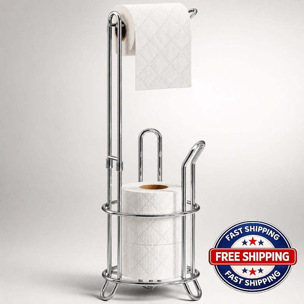 Simple Houseware Freestanding Toilet Paper Holder Stand Holds 4 Rolls Chrome