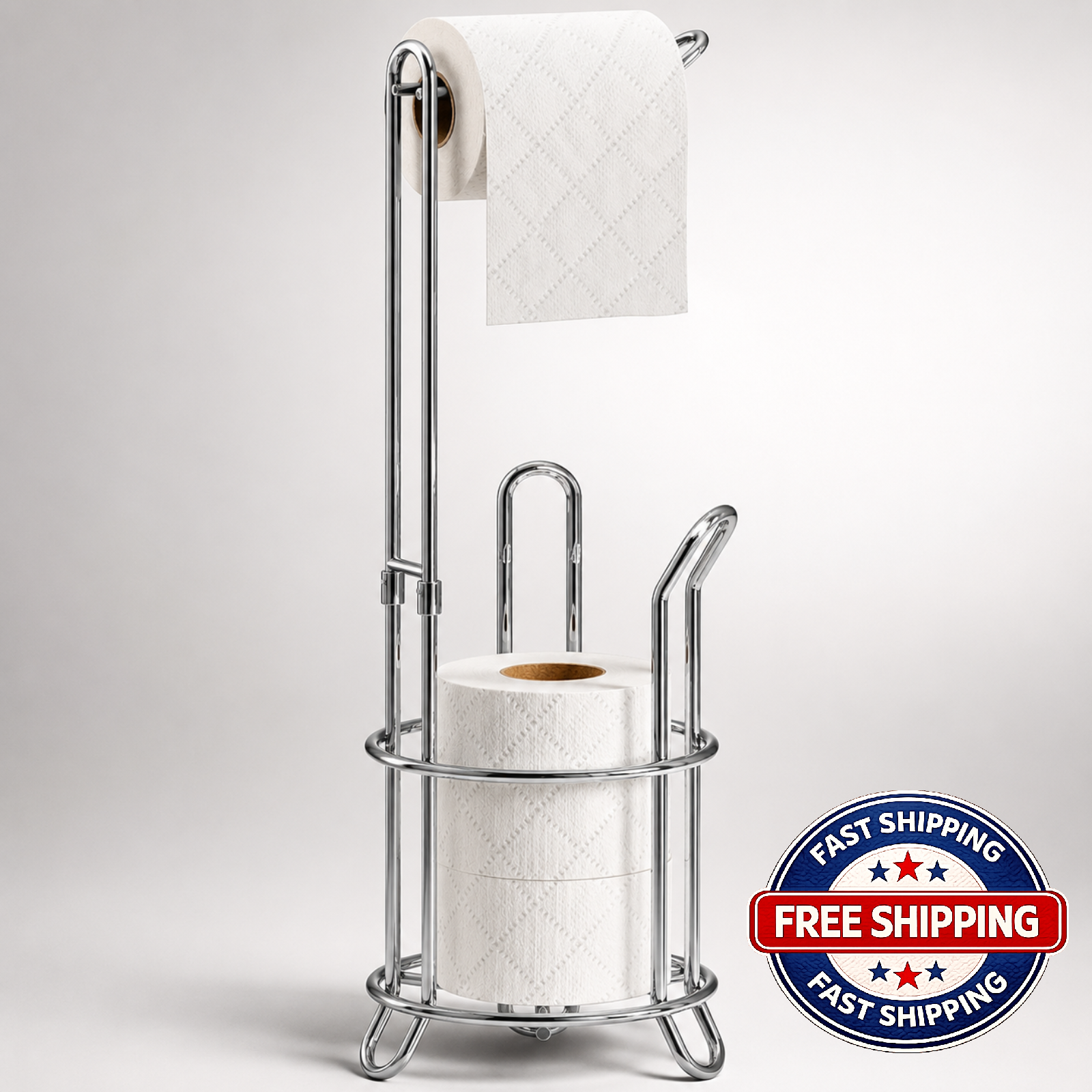 Simple Houseware Freestanding Toilet Paper Holder Stand Holds 4 Rolls Chrome