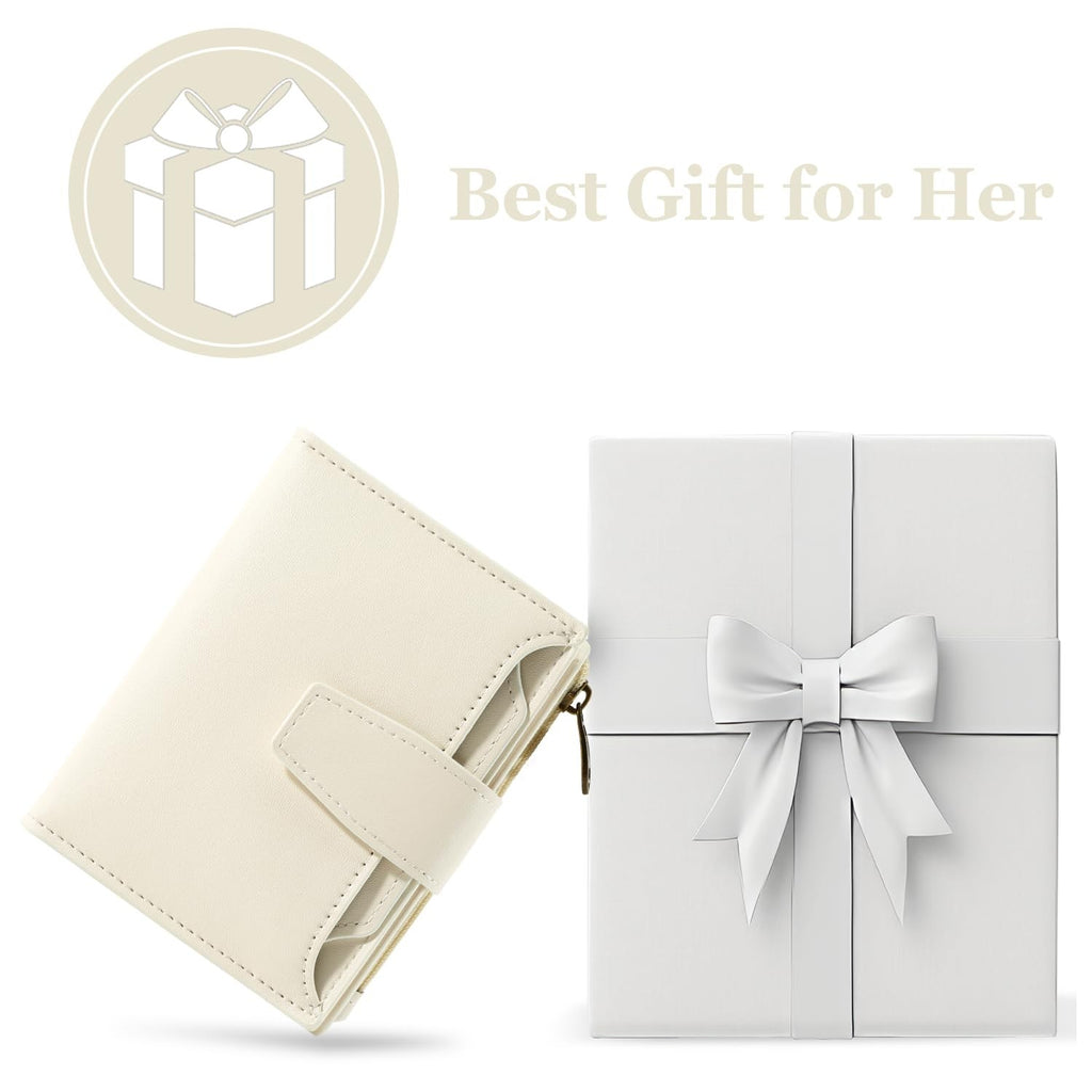 Airkit RFID Blocking Small Leather Wallet Women Compact Card Holder off white