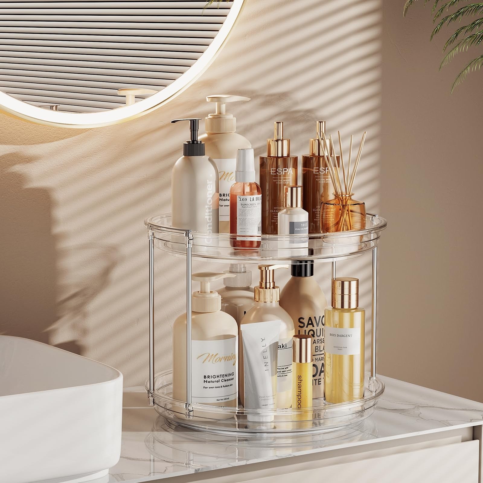2 Tier Lazy Susan Turntable Organizer 9.25'' Rotating Spice Rack Organization
