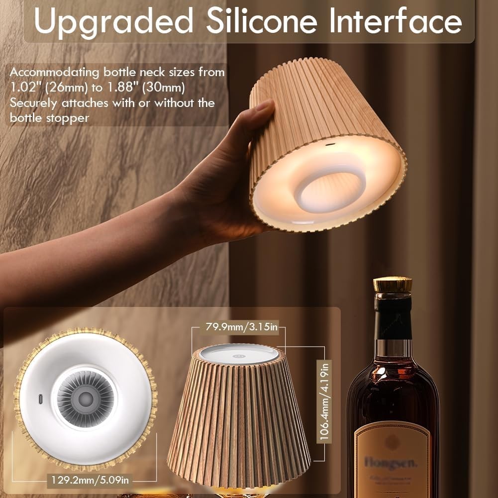 Wireless Bottle Lamp 3 Level Brightness Rechargeable Cordless Bar Table Light