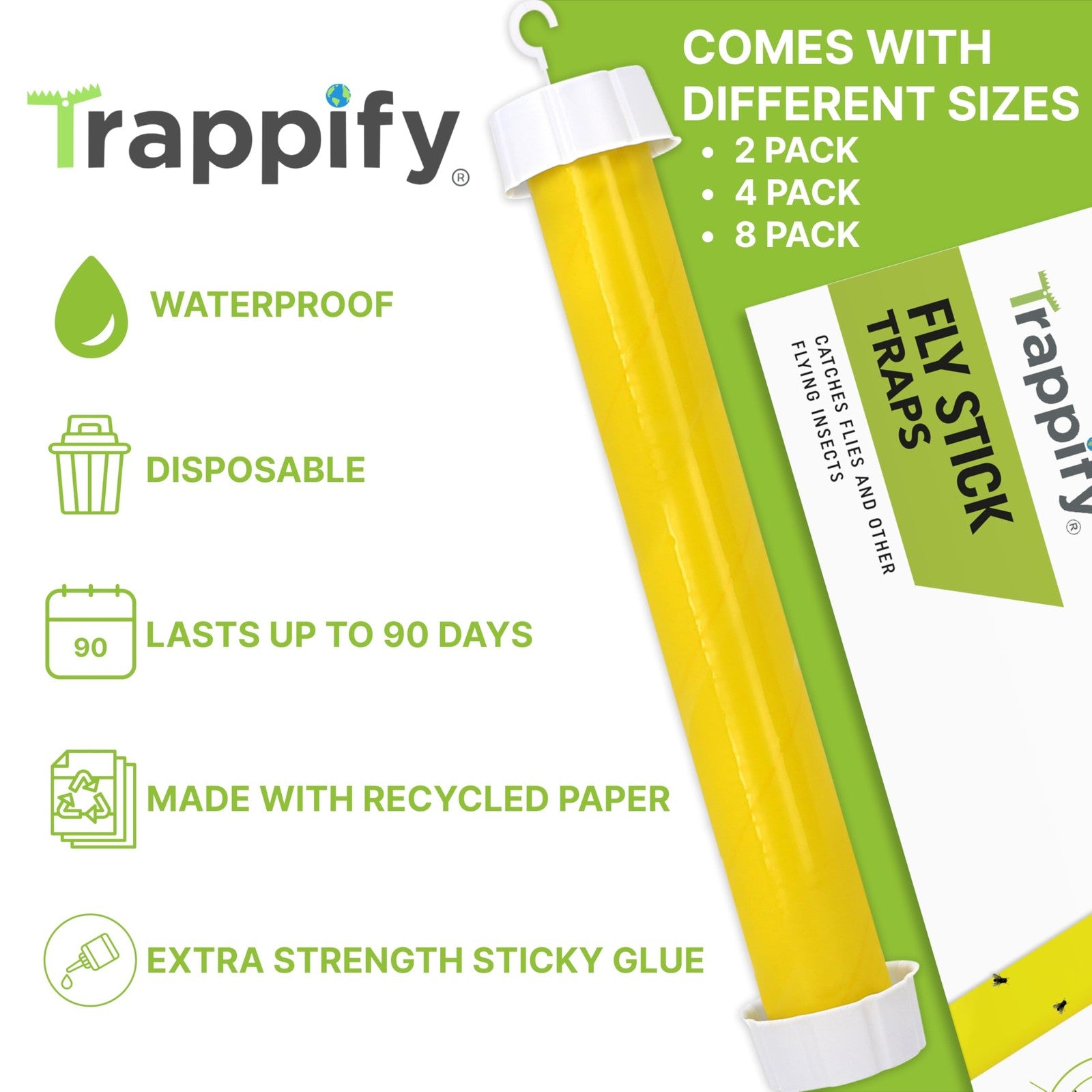 Trappify Fly Sticky Trap 2 Pack Indoor Outdoor Hanging Fly Gnat Trap Yellow