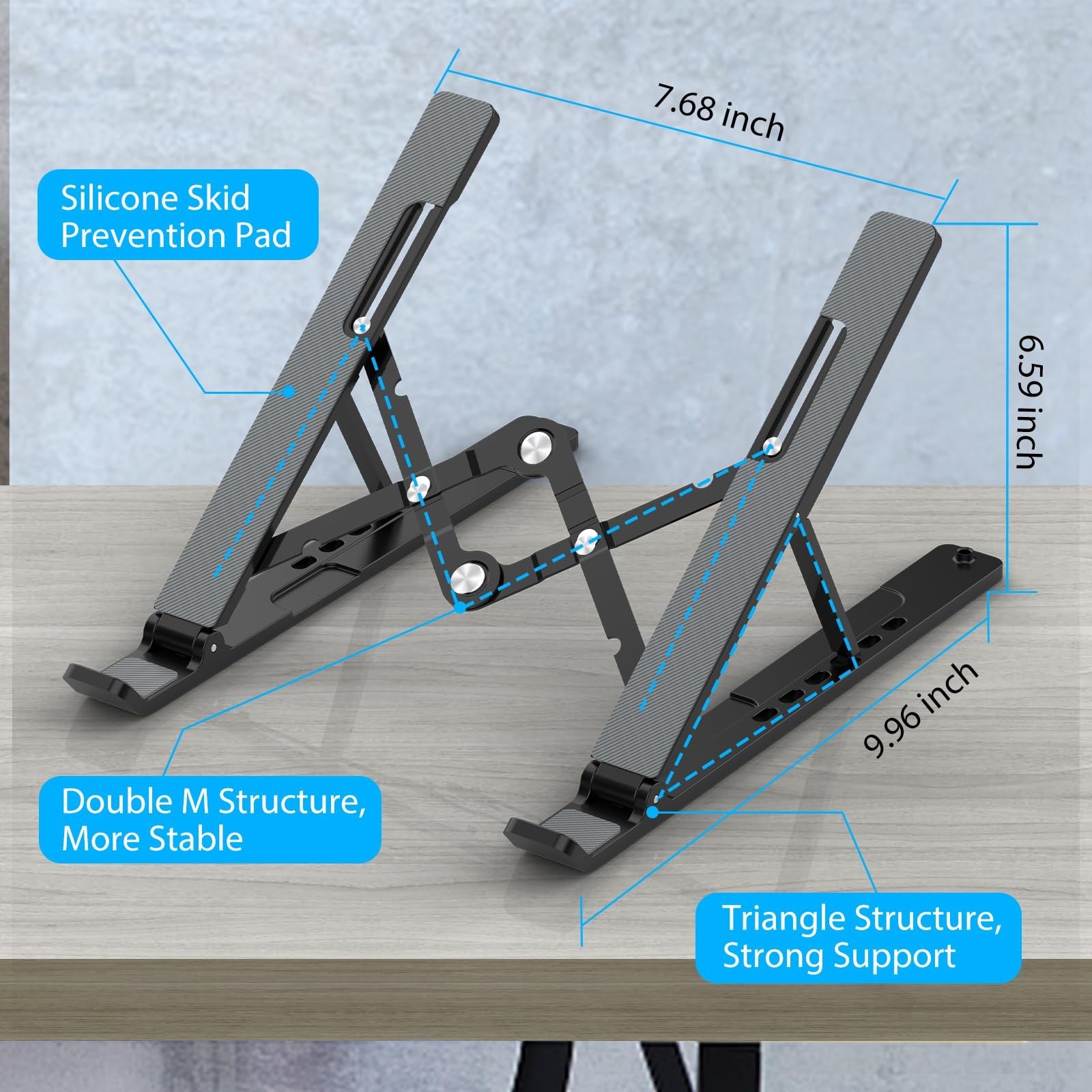 Adjustable Laptop Stand, Portable Laptop Riser for Desk, Abs+ Silicone, Foldable