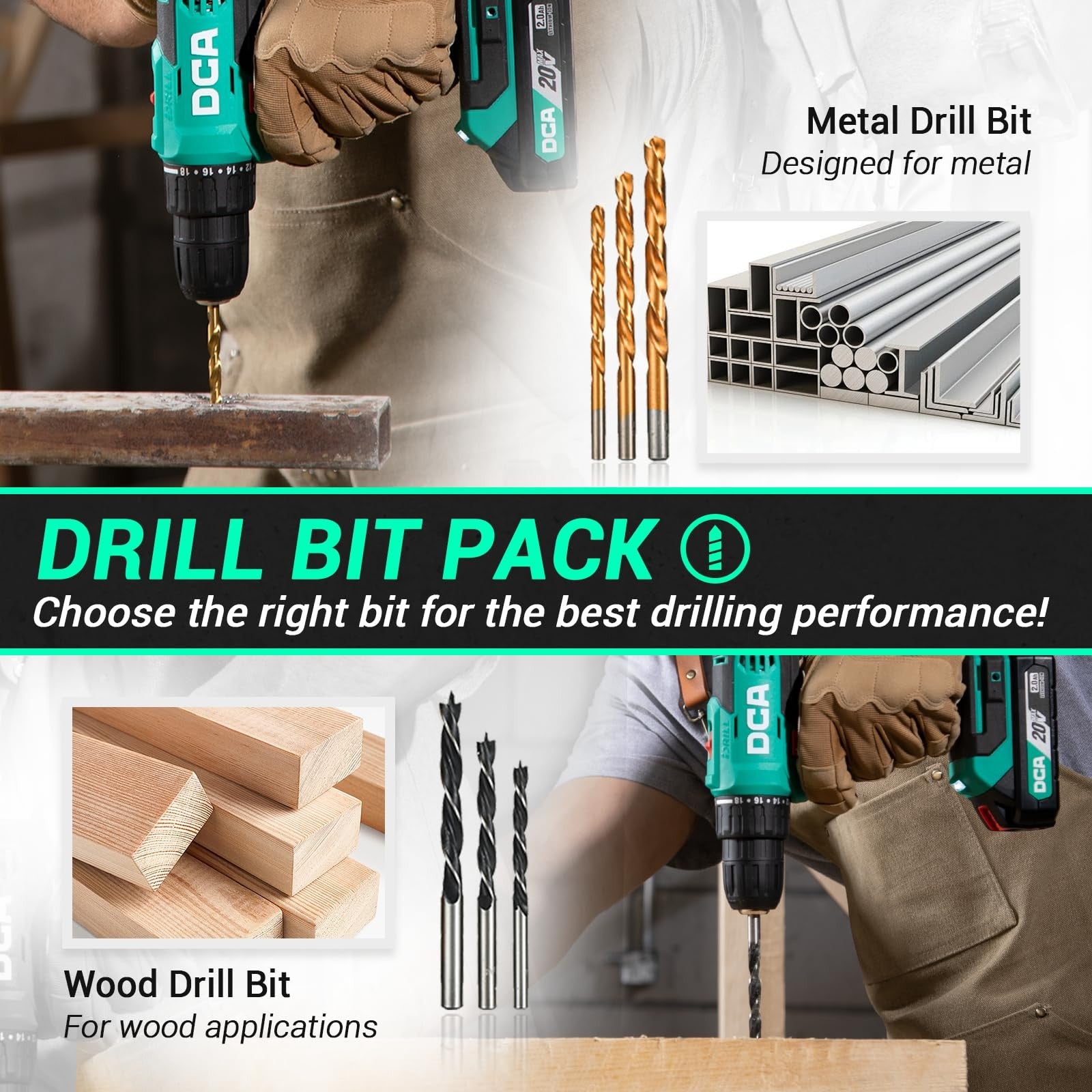 DCA Cordless Drill Set 354 in-lbs Torque 3/8" Keyless Chuck Electric Power Drill