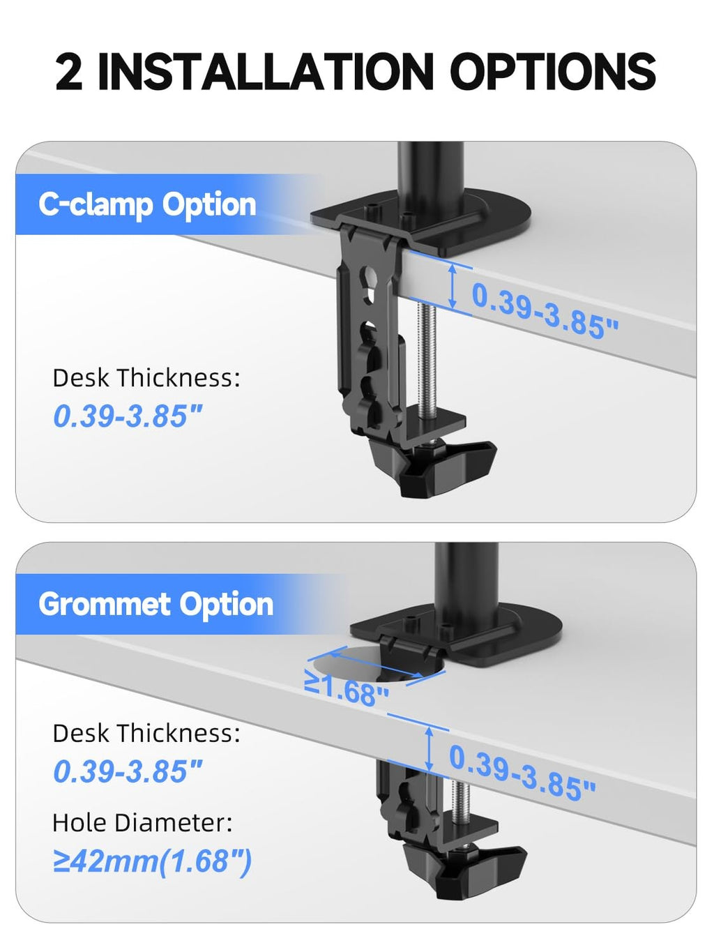 Dual Monitor Desk Mount for 2 Screens Up to 27" Holds 22 lbs Each VESA 75/100