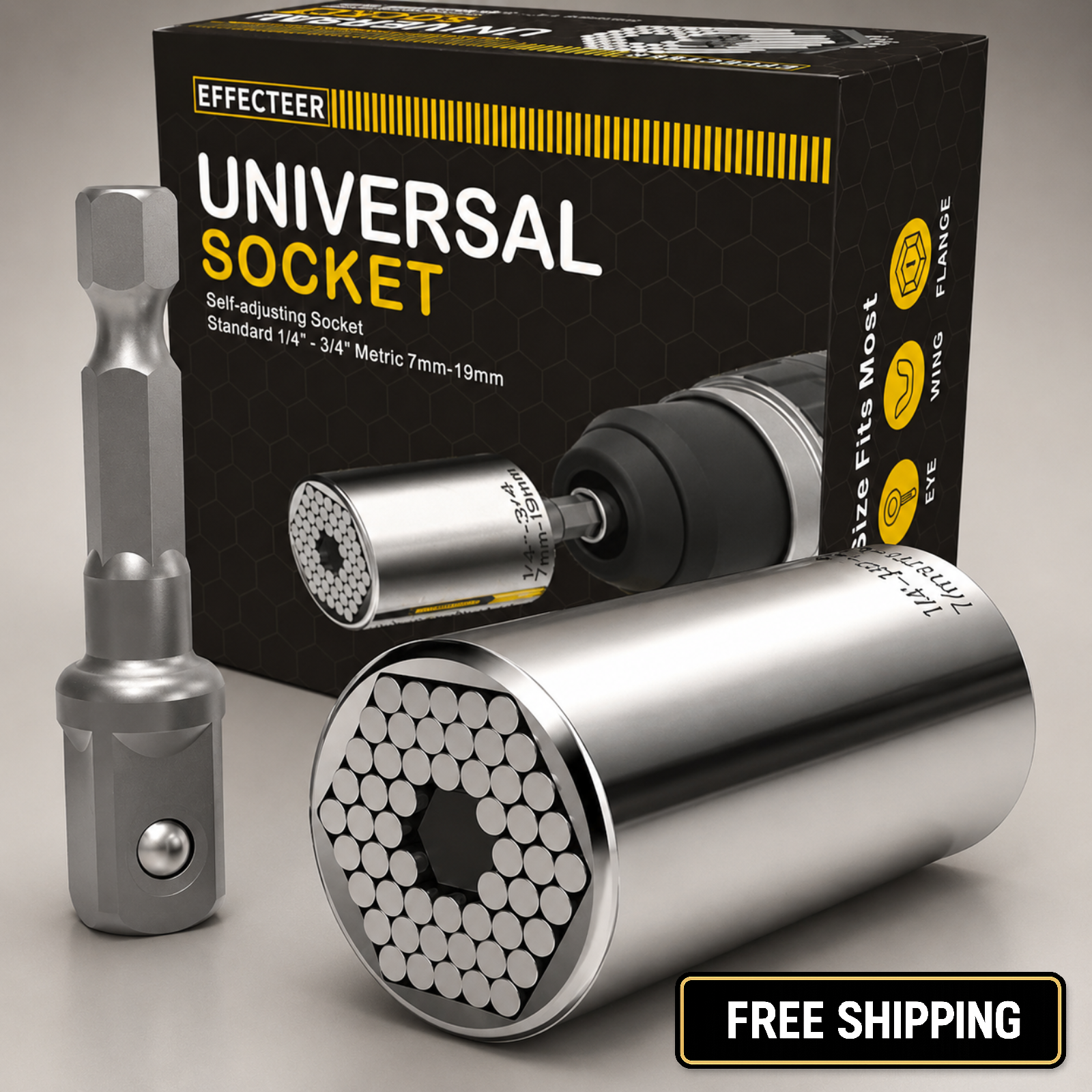 Universal Self-Adjusting Socket 7-19mm 1/4-3/4in for Ratchet & Drill