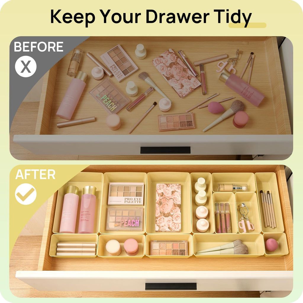25 PCS Plastic Drawer Organizers Set 4-Size Versatile Bathroom and Vanity Drawer