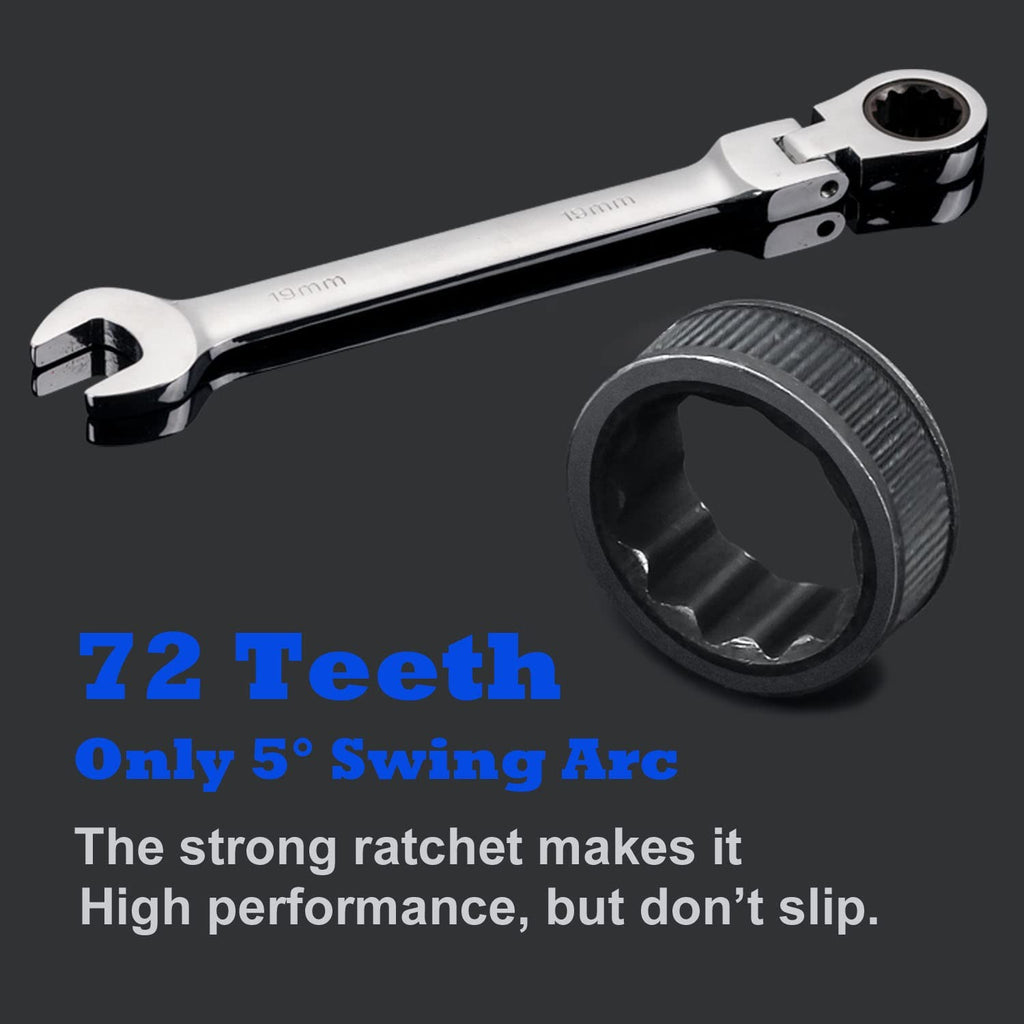 Metric Flex Head Ratcheting Wrench Set 8-Pc 9-17mm 72-Tooth CR-V